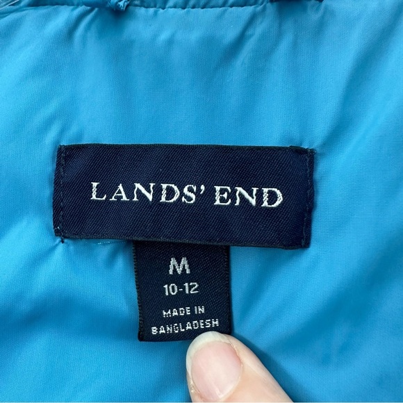 Lands' End Down Feather Puffer Vest Teal Blue Snap Button Outdoor Travel‎ Wmn M - Picture 4 of 7